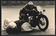 BMW Motorcycle with Sidecar at a Race, Start Number 146, Postcard 