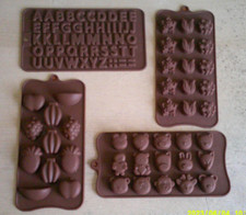 4 x Silicone Chocolate Moulds : Non-Stick : Flowers, Animals, Alphabet, Fruit