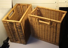 Pair Rattan Storage Basket for Shelving Unit Wicker Hamper Box Picnic