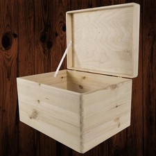 Large Plain Unpainted Wooden Chest Trunk Storage Box With Hinged Lid 39x29x23cm