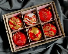 Hand Painted Glass Baubles 6 in pack Christmas Tree Decorations 80 mm 8cm