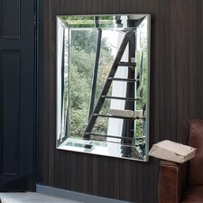 Mirror Large Glass Frame Art Deco Wall Mirror Triple Bevel Panels 109cm x 78cm