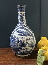 Antique 18th Century Chinese Porcelain Blue White Bottle Vase Qianlong Period 