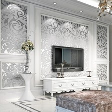 Victorian Shiny Damask Embossed Flock Textured Nonwoven Wallpaper Roll 9.5x0.53M