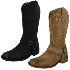 Ladies Spot On Low Block Heel Cowboy Western Boots with Embroidery F51234