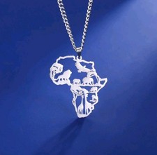 Ethnic African Necklace Africa Continent Lion Giraffe Stainless Steel Jewellery