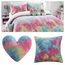 Luxury Rainbow Tie Dye Teddy Fleece Duvet Cover, Fitted Sheet, Throw, Cushion