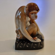 Ceramic Vintage Monkey With Ladybug Bookend Figurine Statue