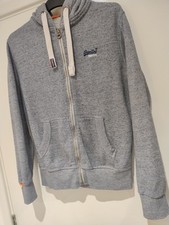 Superdry Hoodie Mens Orange Label Full Zip Lead Grey Embroidered Logo M ANDR 119