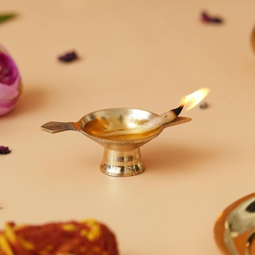Golden brass diya with - golden,