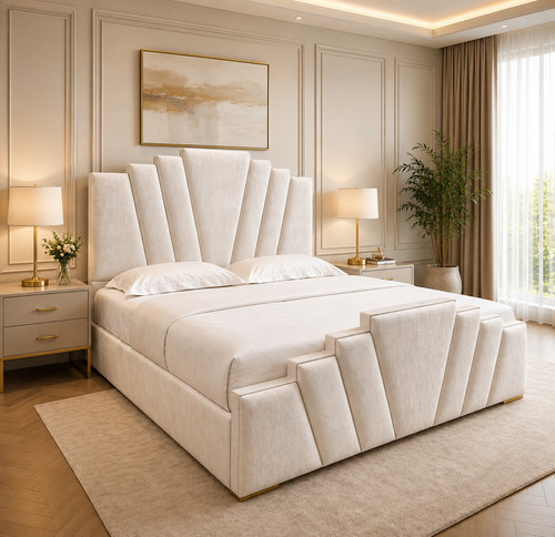 Art deco upholstered bed frame - art,