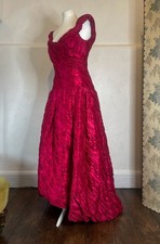 Vintage Raspberry Red Pink Burns Couture Silk Dress 60s Prom Size 40 UK 12 - 14