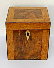 ANTIQUE GEORGIAN CROSS BANDED CUBE TEA CADDY UNUSUAL EXOTIC WOODS