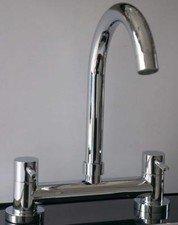 Swivel Dual Lever Bridge Kitchen Sink Deck Mixer Tap 1/4 Turn 2 Hole 18cm Centre