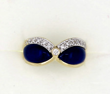 Lapis Lazuli & Diamonds 0.17ct. Ladies Ring Yellow Gold 14ct. UK Ring Size M 1/2