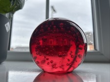 Whitefriars style Red Paperweight. Controlled Bubble