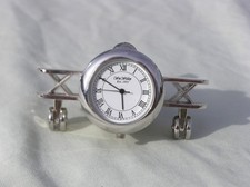 WIDDOP MODEL BI-PLANE AIRCRAFT - DESK CLOCK TIMEPIECE - CHROMED METAL - WORKING
