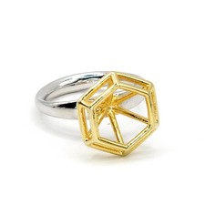 Unusual Gold 925 Sterling Silver Modernist Retro Ring UK Size N Fine Jewellery