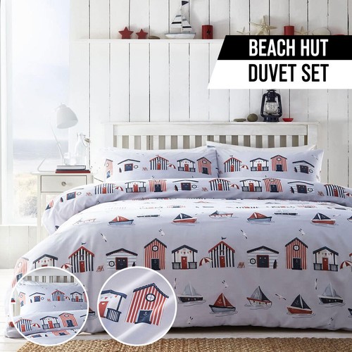 Beach huts seagulls duvet - huts,