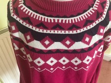 *BONMARCHE* DEEP FUSCHIA PINK FAIRISLE PATTERN ACRYLIC LONG SLEEVE  JUMPER S 18