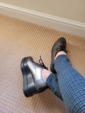 Mustang Size 4 High Wedge Sneakers Trainers Lace Up Metallic Grey Vegan Leather