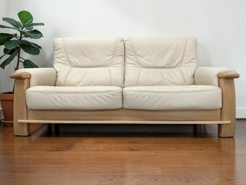 Sofa seater cream leather - sofa, 3