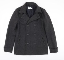Topman Men’s Grey Wool Blend Pea Coat Jacket Size S Workwear Winter