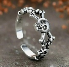 Grinning Skull Ring, Adjustable Ring, Chunky Biker Heavy Metal Gothic feeanddave