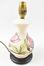 Moorcroft Pottery Table Lamp Cream Base Pink Flowers Plug In Bayonet Fitting, 
