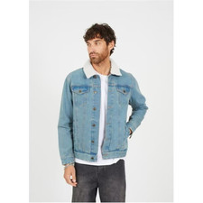 Mens Denim Jacket Trucker Fur Classic Coat with Detachable Sherpa Collar