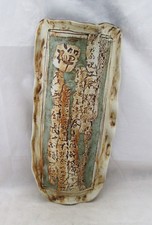 VINTAGE TENMOKU POTTERY, MALAYSIA, WALL POCKET, HANDICRAFT INSCRIBED CHARACTERS
