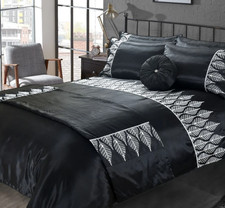 Mabel Black Duvet Cover Set with Pillowcases Silver Sequins Luxury UK Bedding