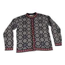 Vintage LL Bean Sweater Fair Isle Nordic Cardigan Cotton Metal Button Medium
