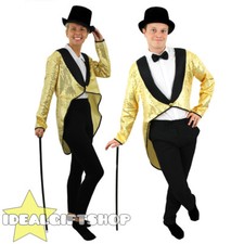 GOLD SEQUIN TAILCOAT DANCE COSTUME UNISEX MENS LADIES FANCY DRESS CABARET SHOW