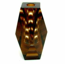 IN VOGUE! Art Glass UFO Space Age Faceted Block Vase Dark Amber Murano