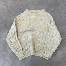 Vintage Hand Knit Sweater Mens Large Aran Wool Jumper Chunky Knit Sweater, Off W