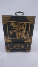 Vintage Japanese Lacquered Jewellery Box with Brass Fittings & Lining 