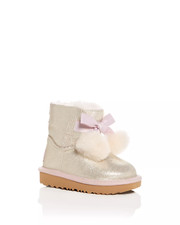 UGG Girls' Gita Metallic Gold/Pink Shearling Pom-Pom Boots Little Kid size 12