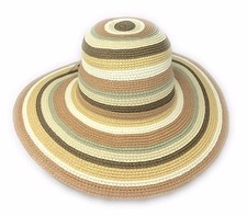50's / 60's Lady's Stripy Straw Sun Hat 'Bardot' Style - One Size- 12cm Brim