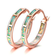 925 Silver Green Fire Opal Stud Earrings Beautiful Round Classic Hoop
