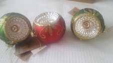 3 Large Vintage Style Concave Glass Baubles Christmas Tree Decorations 3"  bnwt