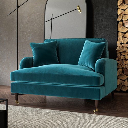 Teal blue velvet - loveseat, foam
