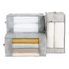 LIVIVO GREY LINEN ZIPPED STORAGE BAG W/VIEWING WINDOW (60X45X30CM) SET OF 3
