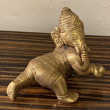 Hindu God Elephant Ganesh  Baby Ganesha Solid Brass Metal Statue Figure Vintage 