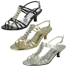 Spot On Ladies - Mid Heel Diamante Trim Ankle Strap Sandals