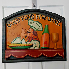 Vintage 3D Wooden Sign Hand Painted Good Food Fine Wine Pub Bistro Restaurant