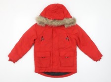 Marks and Spencer Boys Red Hooded Faux Fur Trim Parka Coat 6-7 Years