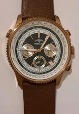 Rotary Aquaspeed Pilot Chronograph rose gold-tone watch  Brown Leather Strap