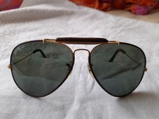 RayBan Aviator Outdoorsman B&L 62#14 Leather Trim & Gold Vintage Sun Glasses