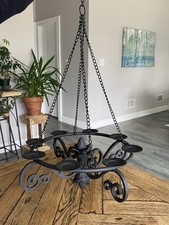 Wrought Iron Candle Chandelier Vintage Black 8 Candle Hanging Gothic